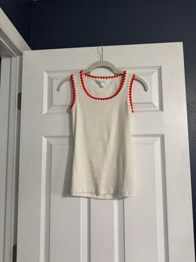 Market & Spruce White Ribbed Tank with Orange Scallop Trim